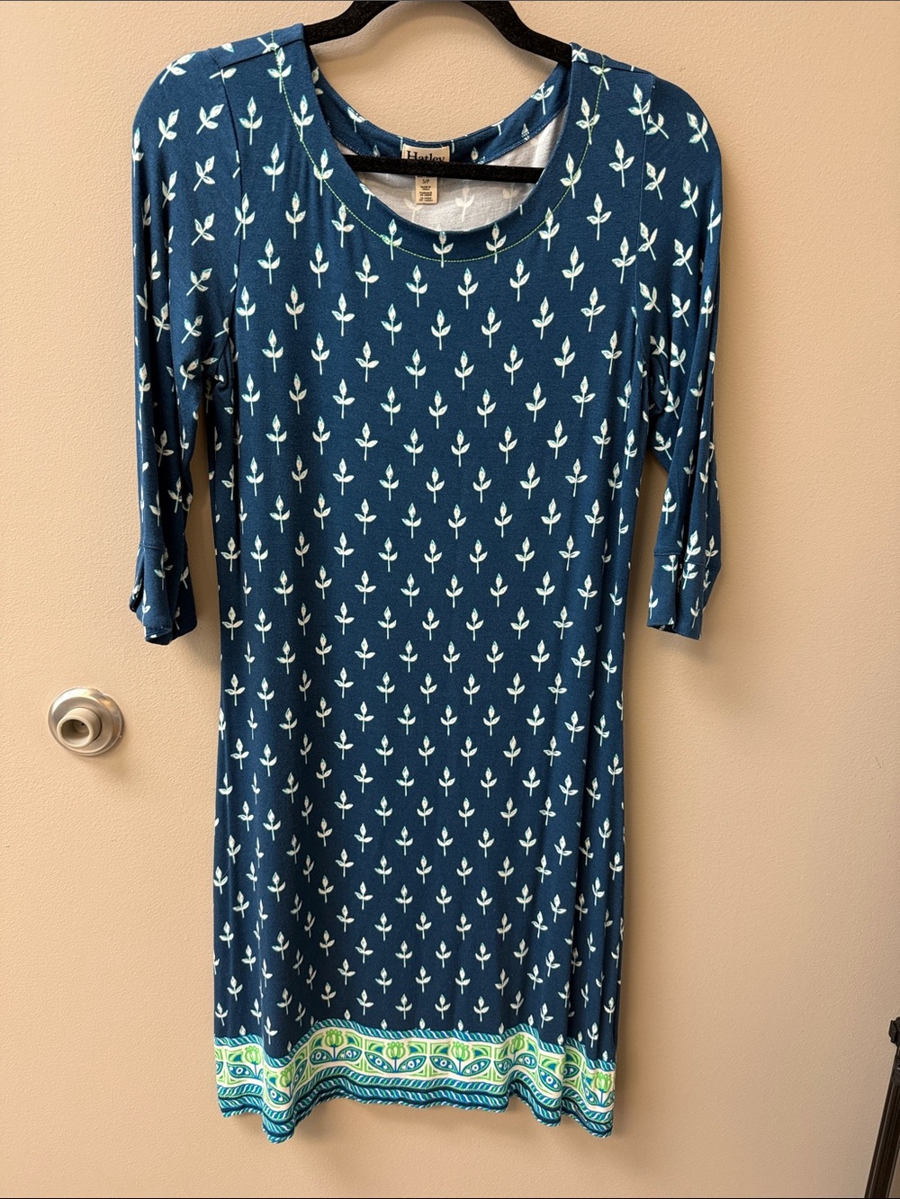 Hatley T-shirt Dress with White Motif and Aqua Hem - Size Small